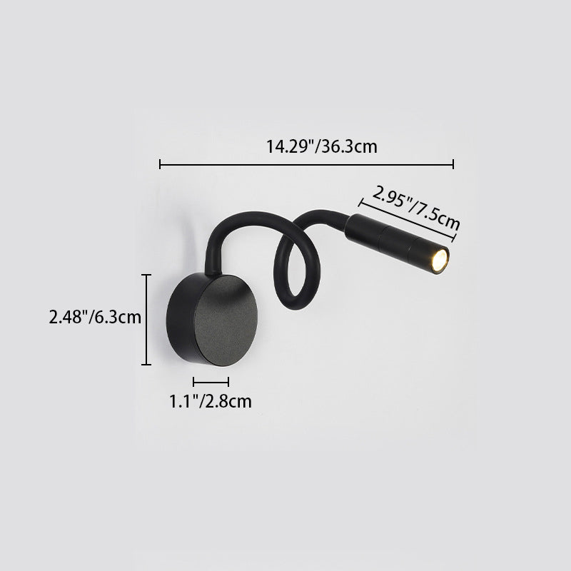 Avtoit | Modern Minimalist Iron Round Flexible Bend Tube LED Reading Lamp Wall Sconce Lamp for Bedroom