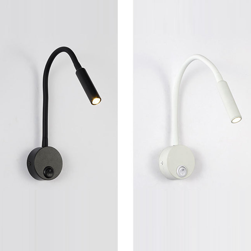 Avtoit | Modern Minimalist Iron Round Flexible Bend Tube LED Reading Lamp Wall Sconce Lamp for Bedroom