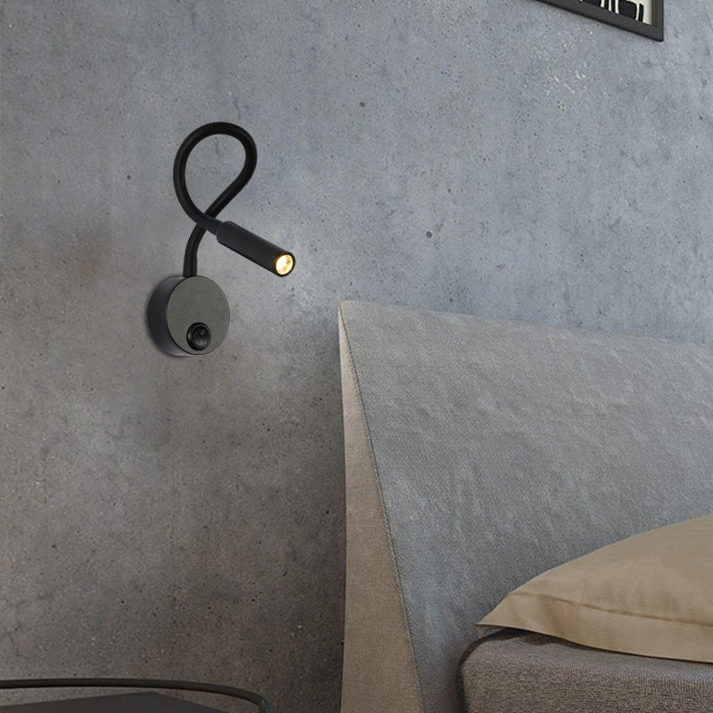 Avtoit | Modern Minimalist Iron Round Flexible Bend Tube LED Reading Lamp Wall Sconce Lamp for Bedroom