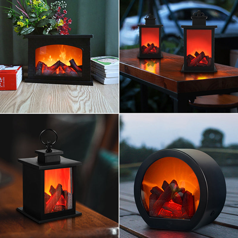 Avtoit | Contemporary Retro ABS Simulated Flame Fireplace Round Battery Rectangular LED Table Lamp For Living Room
