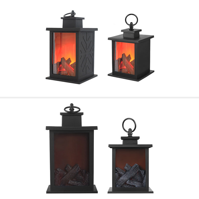 Avtoit | Contemporary Retro ABS Simulated Flame Fireplace Round Battery Rectangular LED Table Lamp For Living Room