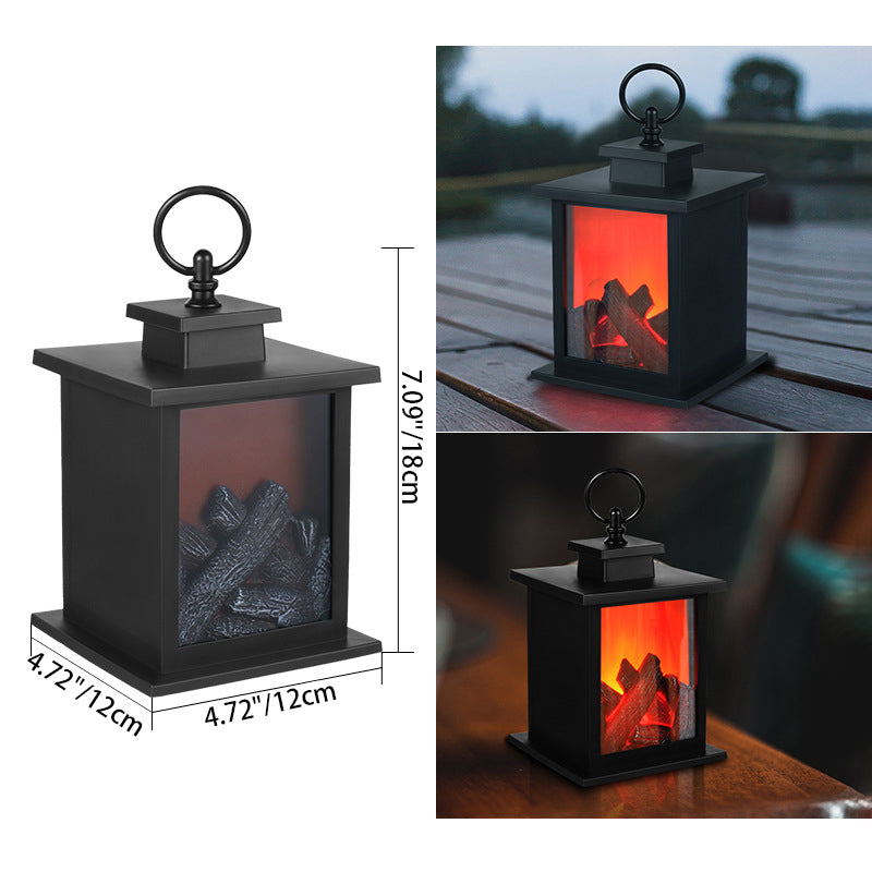 Avtoit | Contemporary Retro ABS Simulated Flame Fireplace Round Battery Rectangular LED Table Lamp For Living Room
