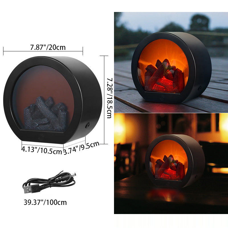 Avtoit | Contemporary Retro ABS Simulated Flame Fireplace Round Battery Rectangular LED Table Lamp For Living Room