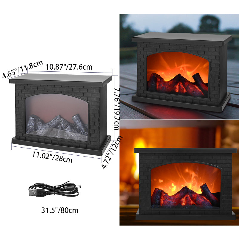 Avtoit | Contemporary Retro ABS Simulated Flame Fireplace Round Battery Rectangular LED Table Lamp For Living Room