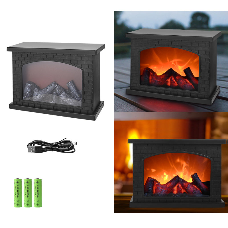 Avtoit | Contemporary Retro ABS Simulated Flame Fireplace Round Battery Rectangular LED Table Lamp For Living Room