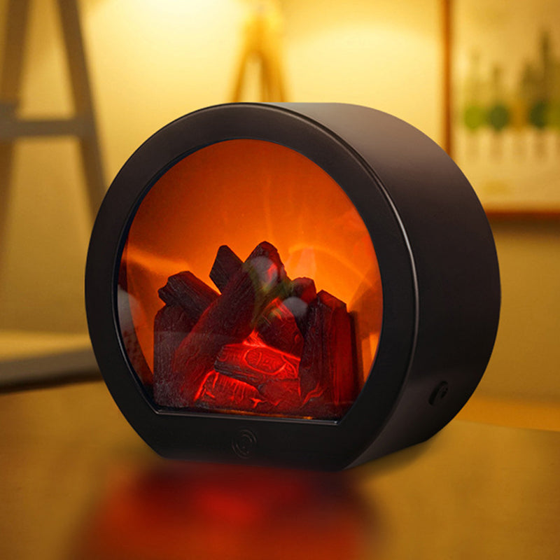 Avtoit | Contemporary Retro ABS Simulated Flame Fireplace Round Battery Rectangular LED Table Lamp For Living Room