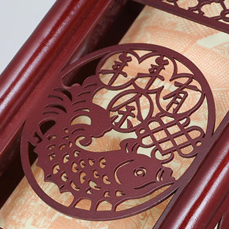 Avtoit | Traditional Chinese Wood-PVC Cylinder Lantern Carved Fish 1-Light Pendant Lamp for the Dining Room