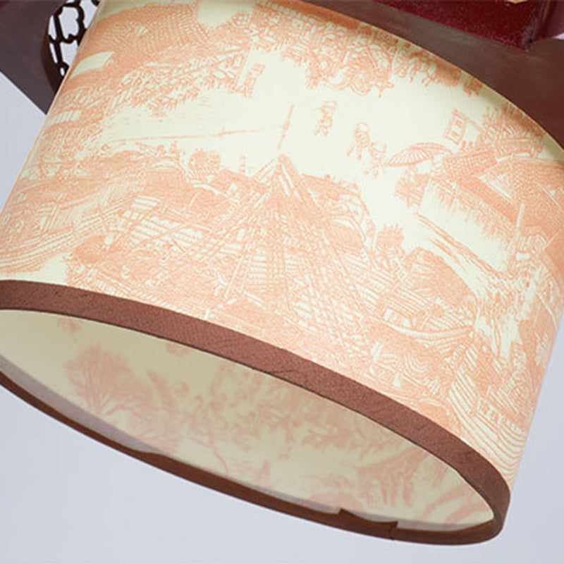 Avtoit | Traditional Chinese Wood-PVC Cylinder Lantern Carved Fish 1-Light Pendant Lamp for the Dining Room