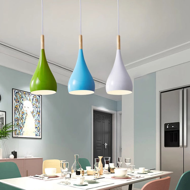 Avtoit | Nordic Iron Wood Aluminum Pumpkin Water Drop 1-Light Pendant Light for Dining Room