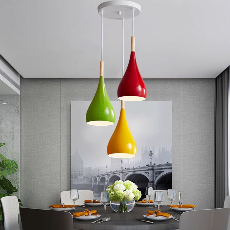 Avtoit | Nordic Iron Wood Aluminum Pumpkin Water Drop 1-Light Pendant Light for Dining Room