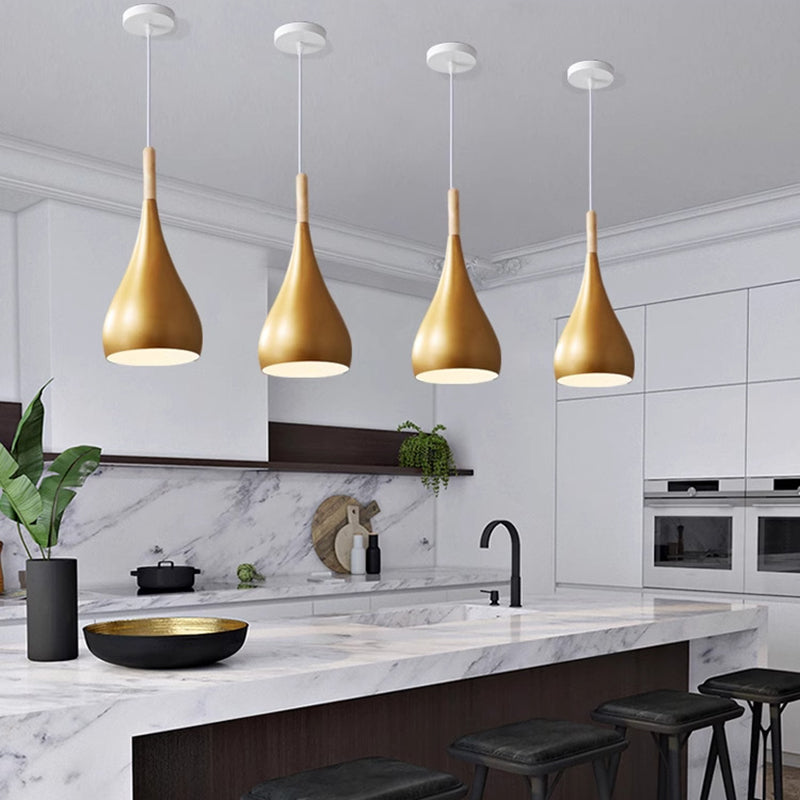 Avtoit | Nordic Iron Wood Aluminum Pumpkin Water Drop 1-Light Pendant Light for Dining Room