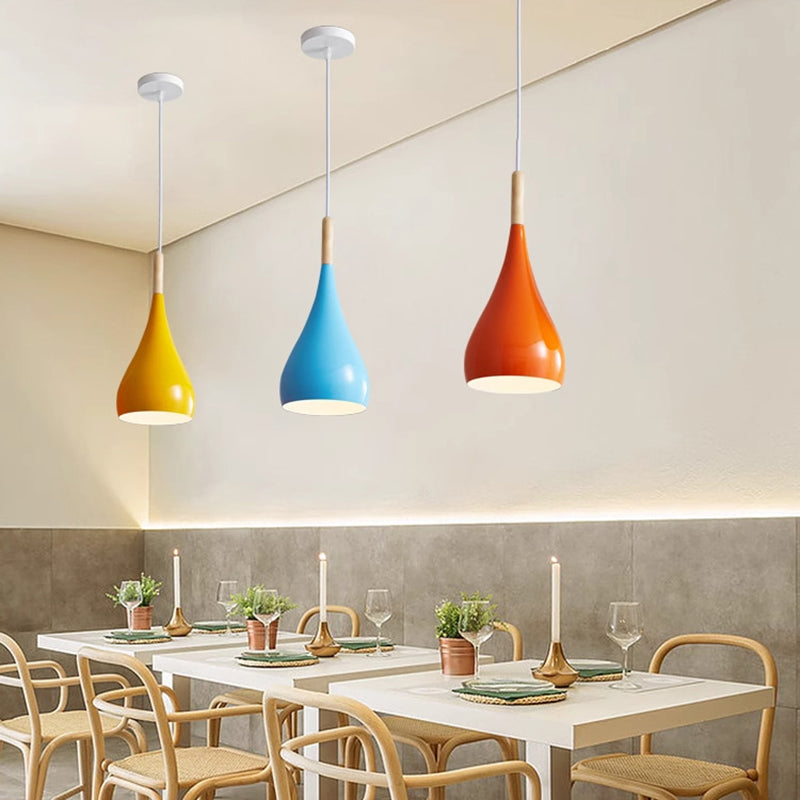 Avtoit | Nordic Iron Wood Aluminum Pumpkin Water Drop 1-Light Pendant Light for Dining Room