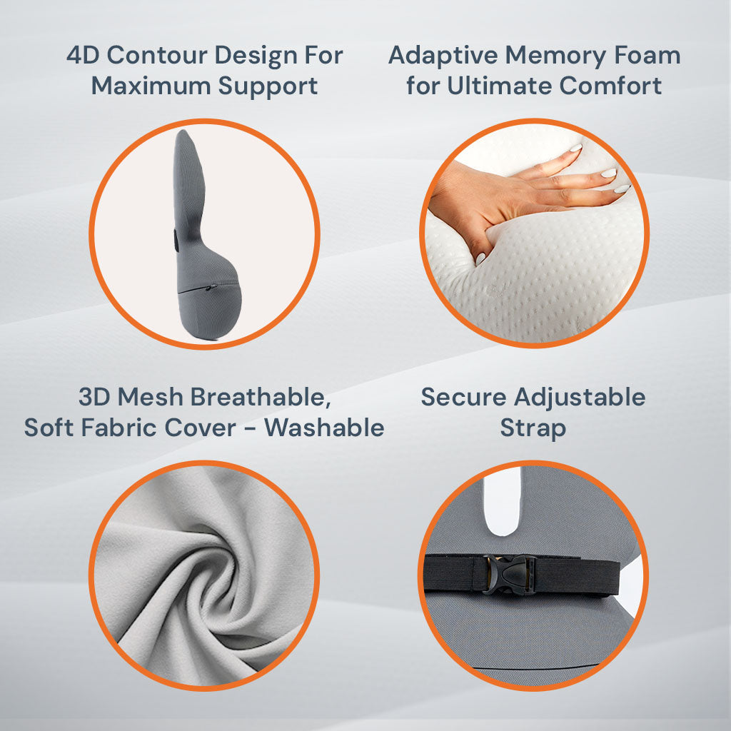 Avtoit | Adjustable Memory Foam Lumbar Support Cushion | Backrest Support for office chair Ergonomic Design for Back Pain Relief at Home, Office & Car