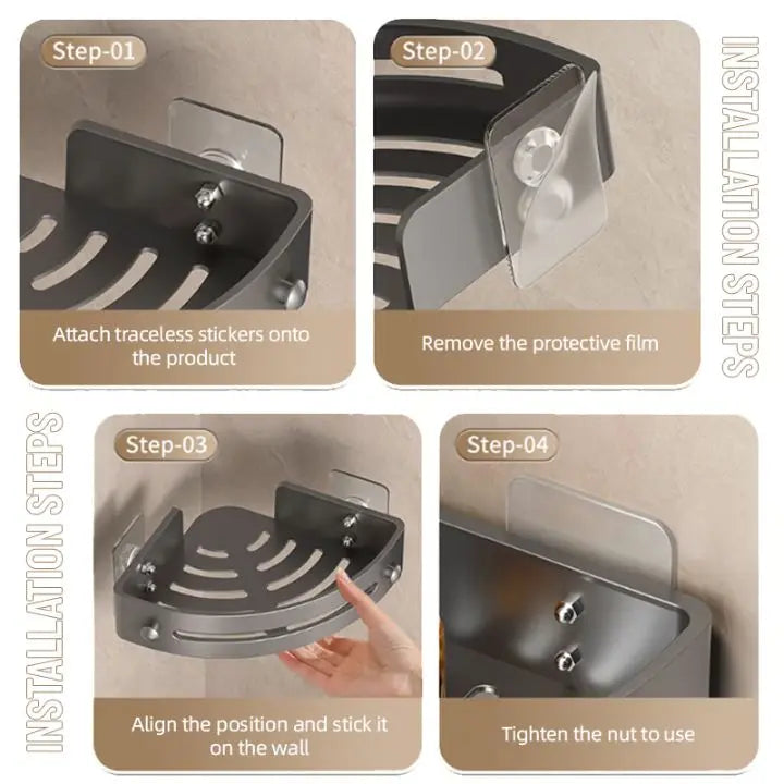 Avtoit | Bathroom Wall Shelf – Stainless Steel Corner Basket with Adhesive Holder
