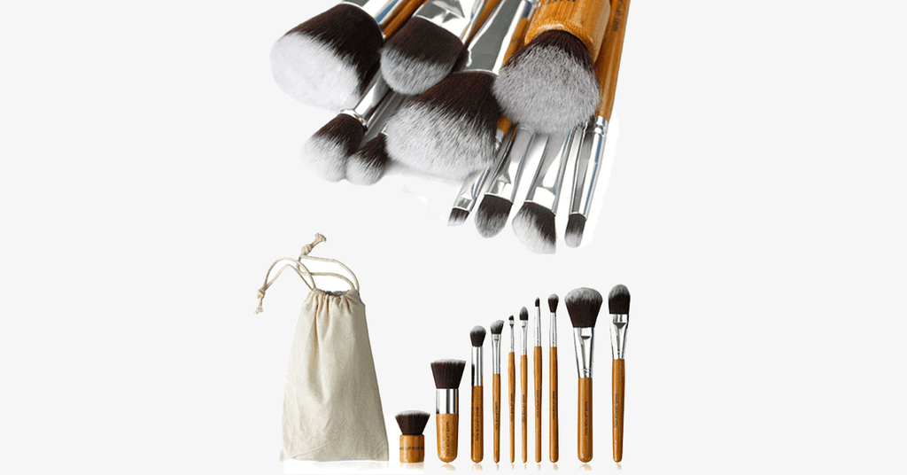 Avtoit | Eco-friendly bamboo hairbrush set with free case – A set of 10 make-up brushes for perfect blending