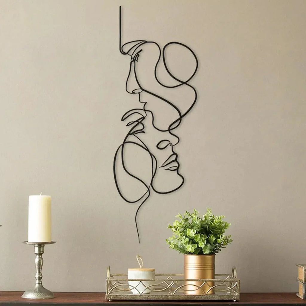 Avtoit | Black Metal Wall Art Wall Decoration Abstract Iron Wall Sculpture Minimalist Face Line Home Decor Craftsmanship