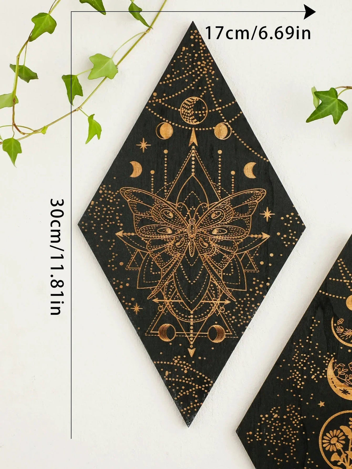 Avtoit | Black Moon Phases Wooden Wall Decoration Rhombus Wall Art Boho Home Decor Witch Tapestry Decoration Room Decor Aesthetic Gift