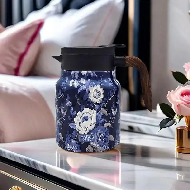 Avtoit | Floral Stainless Steel Teapot with Strainer - 1000ml Vintage Elegance