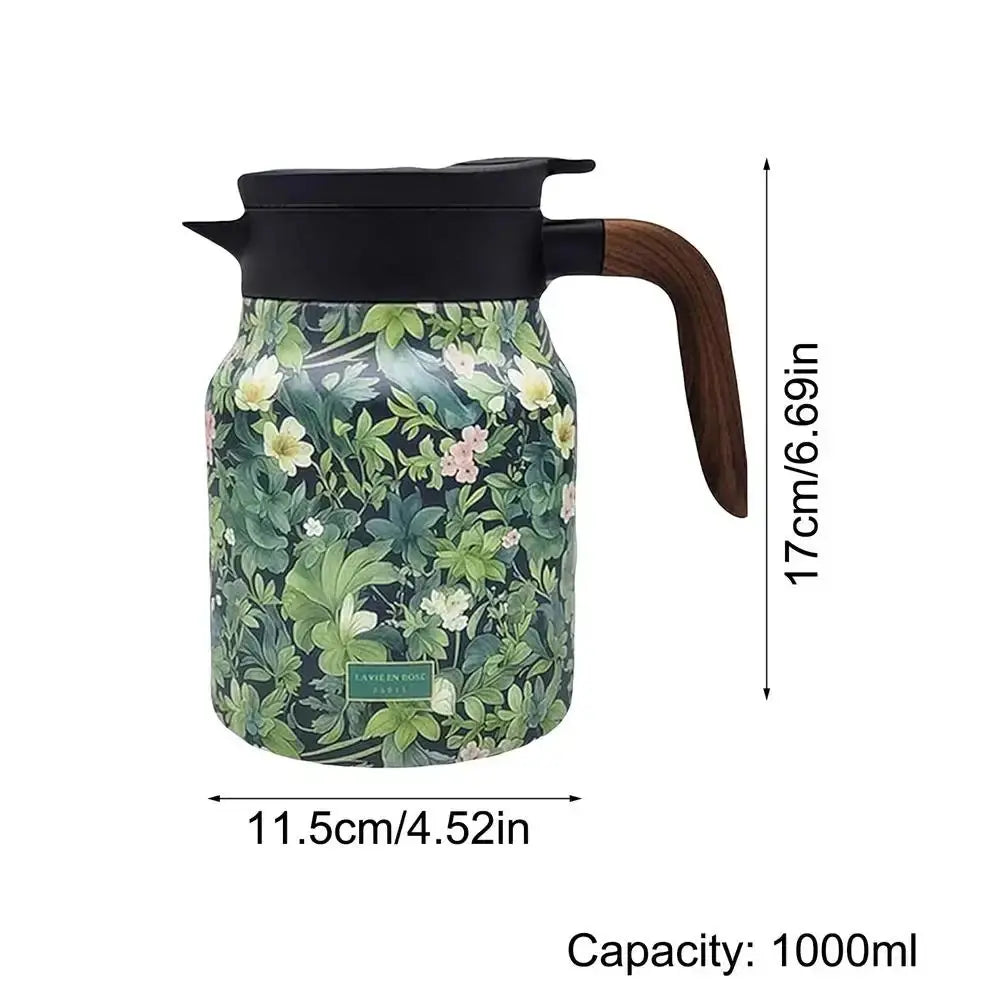 Avtoit | Floral Stainless Steel Teapot with Strainer - 1000ml Vintage Elegance