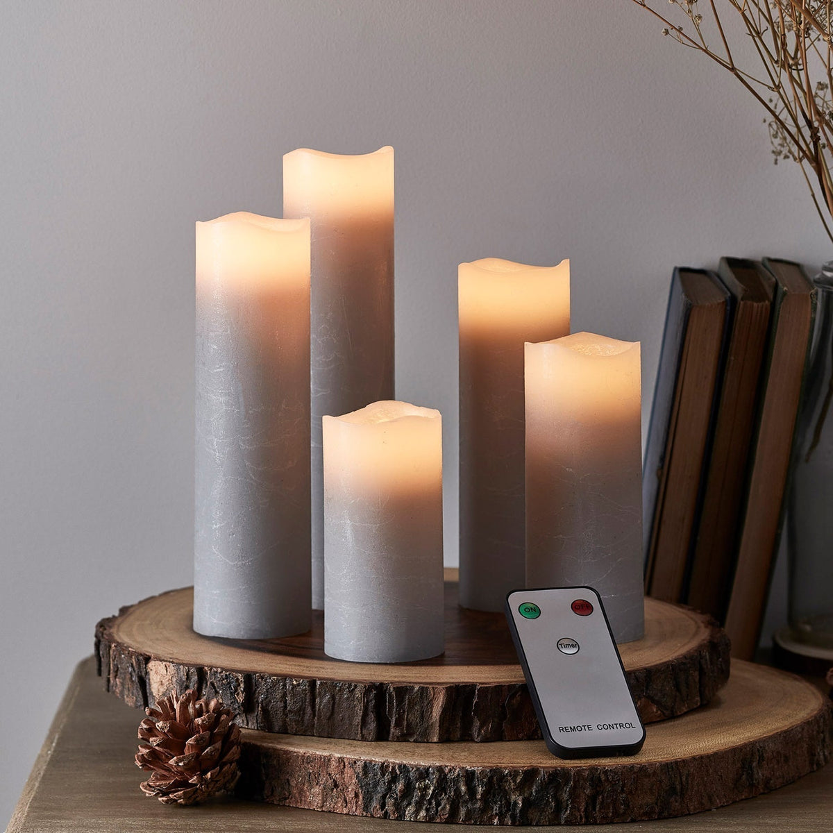 Avtoit | 5-piece set pillar candles gray with remote control