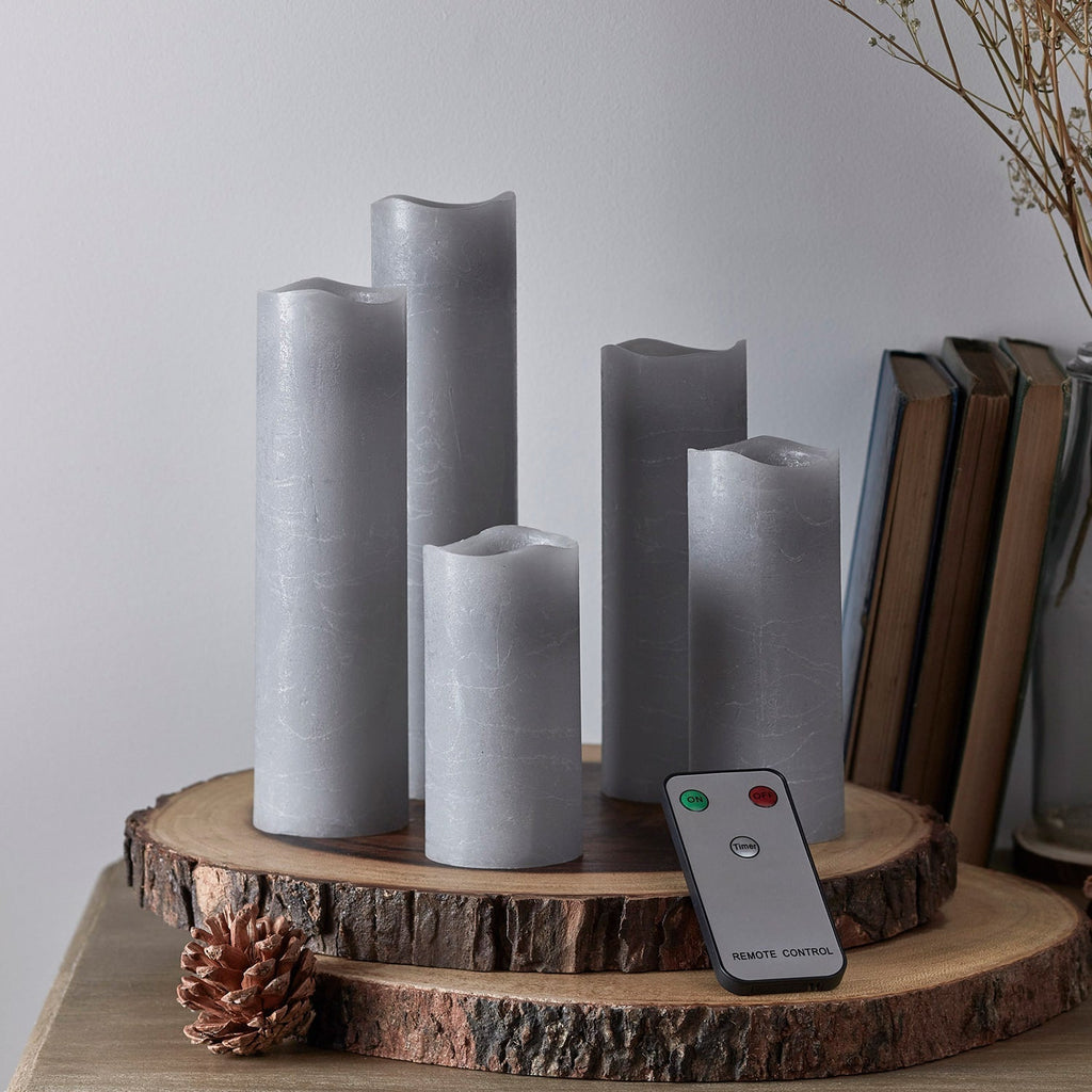 Avtoit | 5-piece set pillar candles gray with remote control