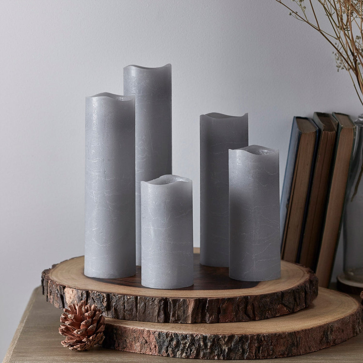 Avtoit | 5-piece set pillar candles gray with remote control