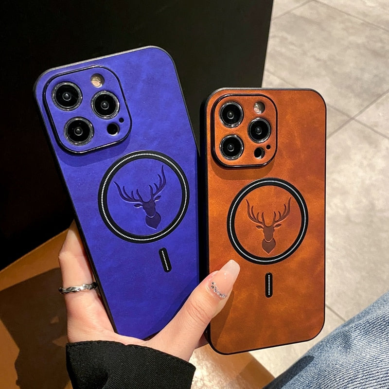 Avtoit | Luxury Deer Leather Apple iPhone Case | Magnetic Phone Case, Wireless Case, MagSafe, Wireless Charging, Protective Case, Cover for iPhone 15, 14, 13 Pro Max Plus