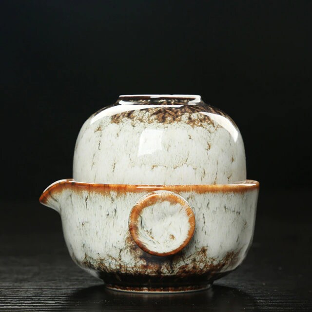 Avtoit | Ceramic Gaiwan Set kuai ke Tea Set Camping Kung Fu Tea Set 1 Teapot 1 Cup Travel Teapot Coffee Cup Water Mug Office Kettle Drinking Utensils