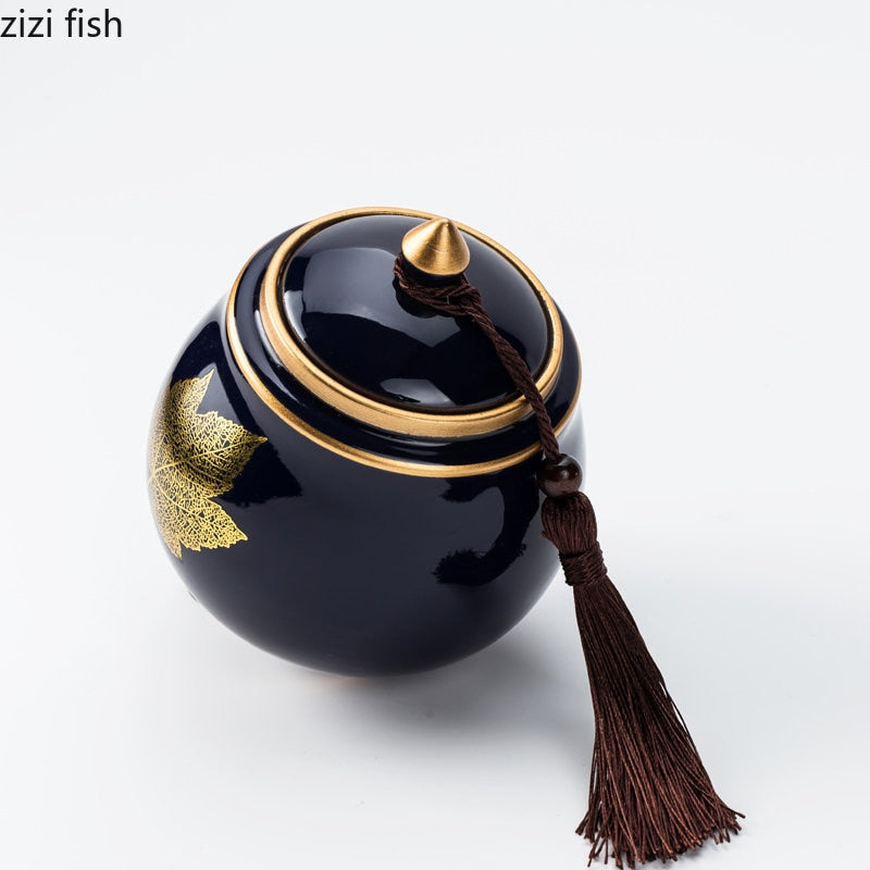 Avtoit | Ceramic Teapot Tea Cajon Tea Box Storage Tea Container Moisture-Proof Sealed Tank Storage Tank Candy Jar Storage Box