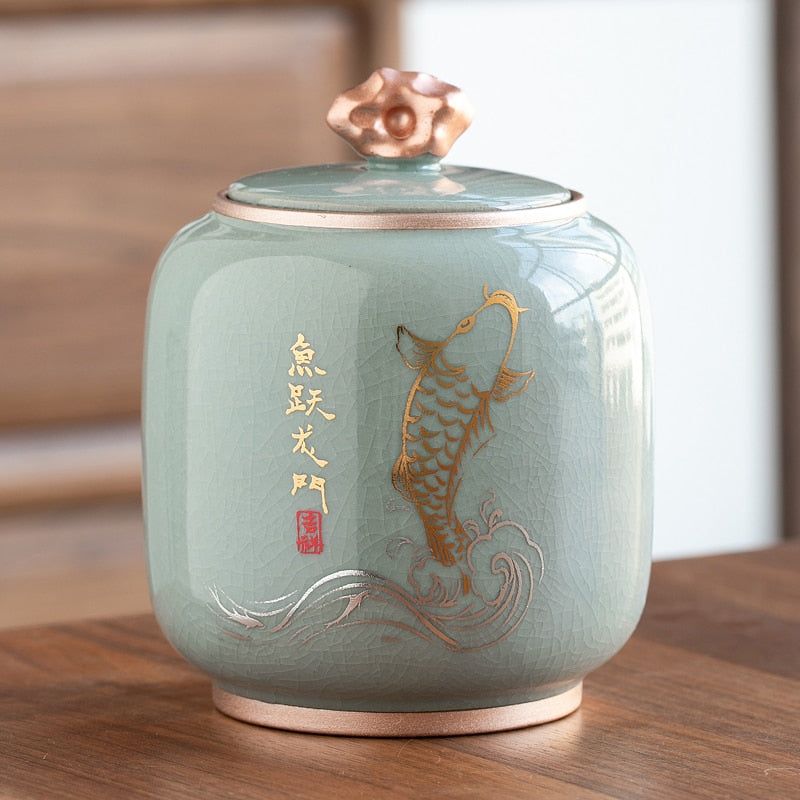 Avtoit | Ceramic Teapot Tea Cajon Tea Box Storage Tea Container Moisture-Proof Sealed Tank Storage Tank Candy Jar Storage Box