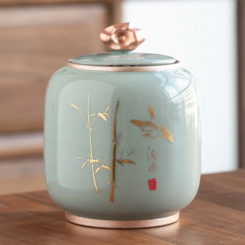 Avtoit | Ceramic Teapot Tea Cajon Tea Box Storage Tea Container Moisture-Proof Sealed Tank Storage Tank Candy Jar Storage Box