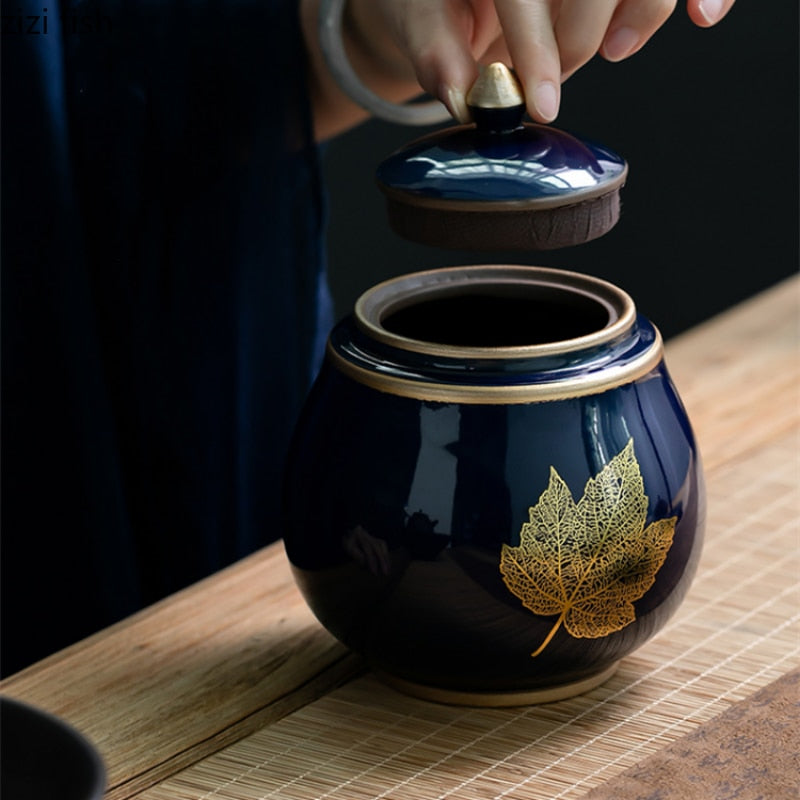 Avtoit | Ceramic Teapot Tea Cajon Tea Box Storage Tea Container Moisture-Proof Sealed Tank Storage Tank Candy Jar Storage Box