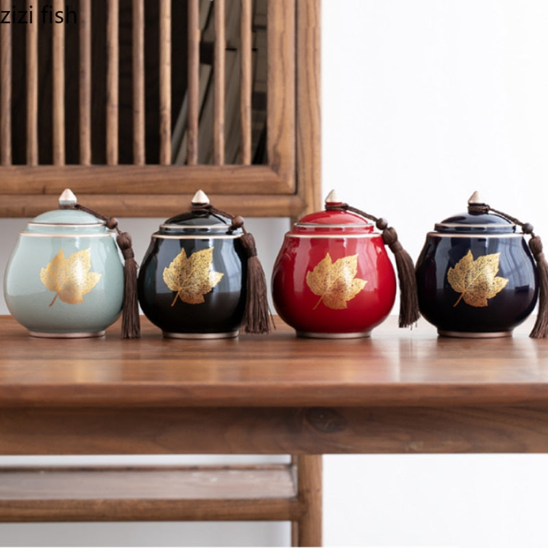 Avtoit | Ceramic Teapot Tea Cajon Tea Box Storage Tea Container Moisture-Proof Sealed Tank Storage Tank Candy Jar Storage Box