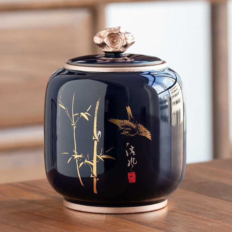 Avtoit | Ceramic Teapot Tea Cajon Tea Box Storage Tea Container Moisture-Proof Sealed Tank Storage Tank Candy Jar Storage Box