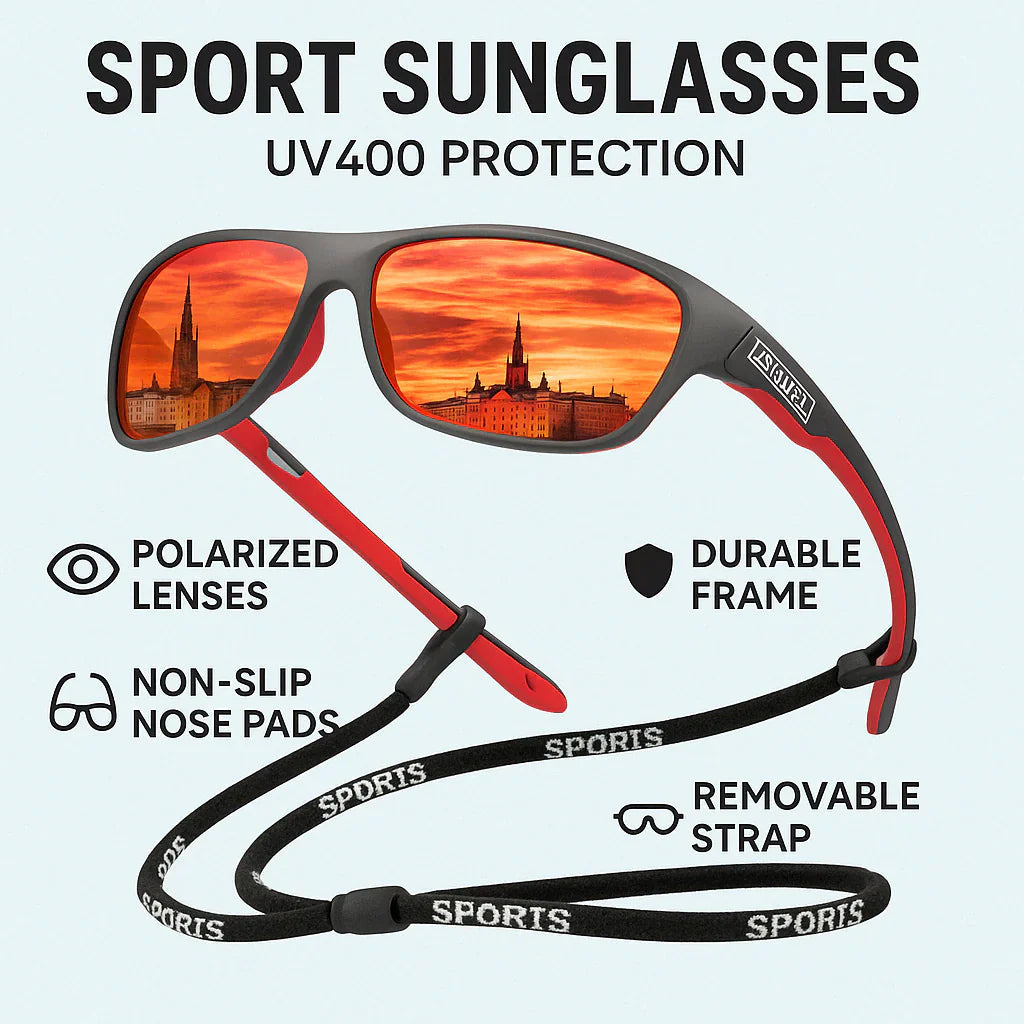 Avtoit | Mens Polarised Sports Sunglasses UK – UV400 Wrap Around Sunglasses for Cycling, Running & Outdoor Activities | Lightweight & Glare Protection