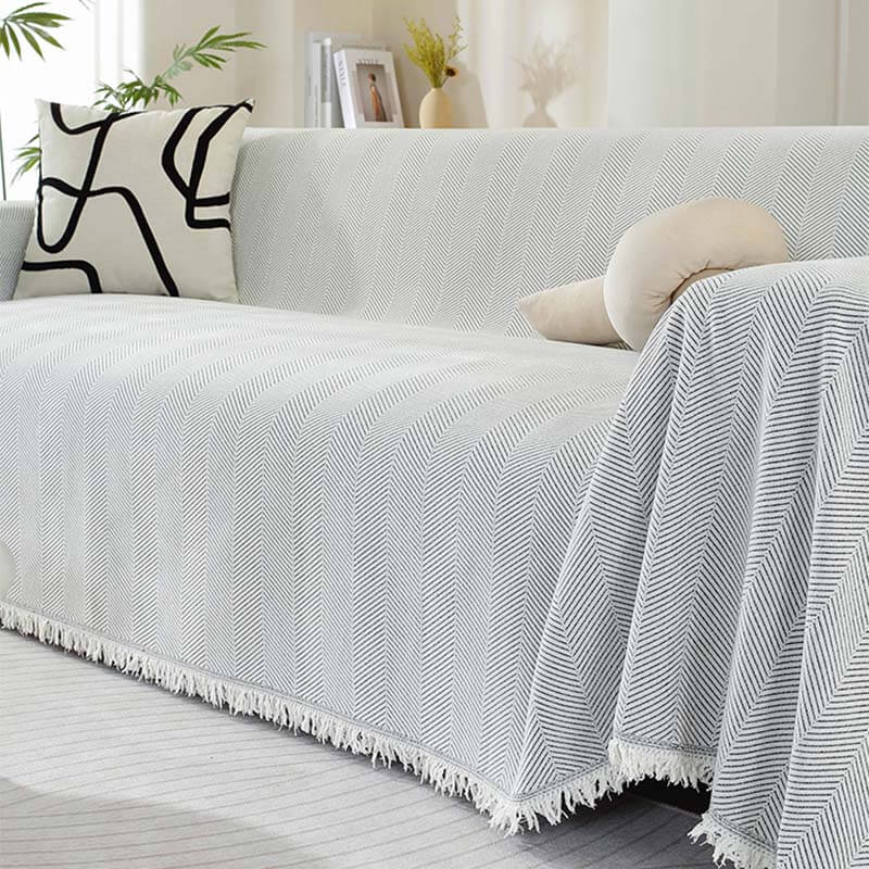 Avtoit | Chenille Blanket Herringbone Tassel Sofa Cover