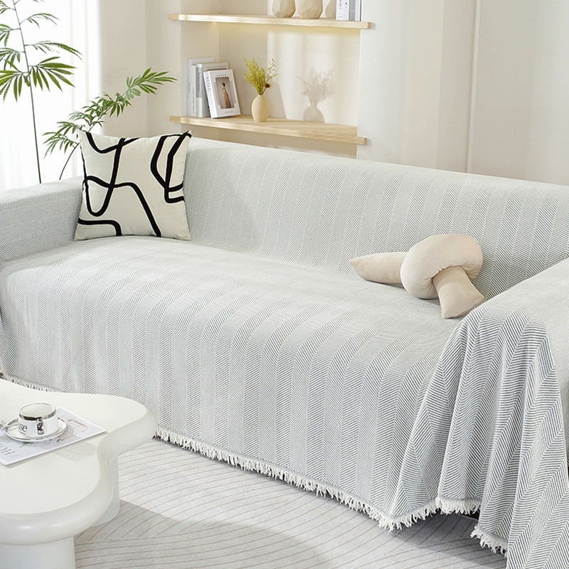Avtoit | Chenille Blanket Herringbone Tassel Sofa Cover
