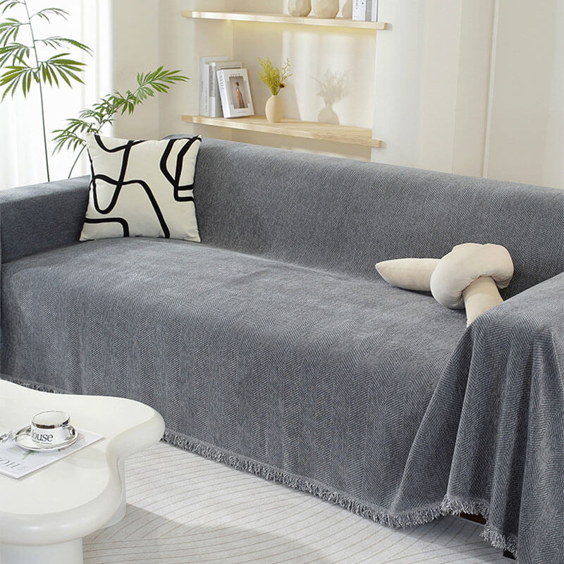 Avtoit | Chenille Blanket Herringbone Tassel Couch Cover