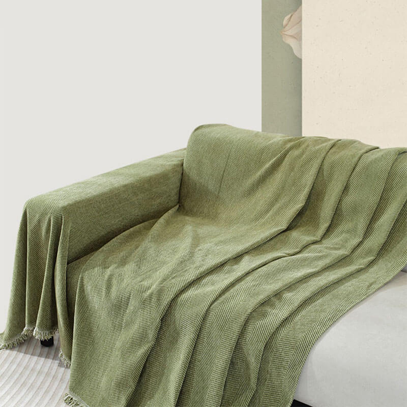 Avtoit | Chenille Blanket Herringbone Tassel Sofa Cover