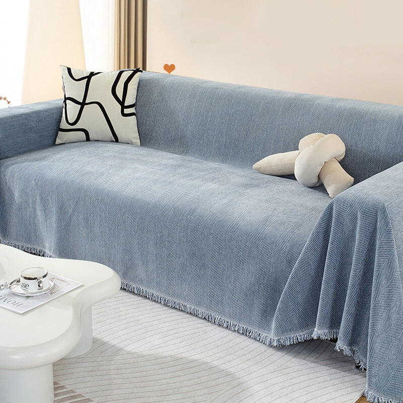 Avtoit | Chenille Blanket Herringbone Tassel Sofa Cover