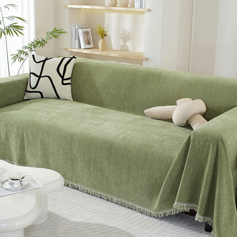 Avtoit | Chenille Blanket Herringbone Tassel Sofa Cover