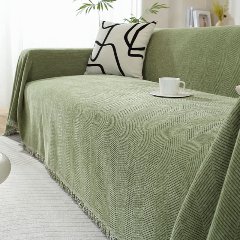Avtoit | Chenille Blanket Herringbone Tassel Sofa Cover