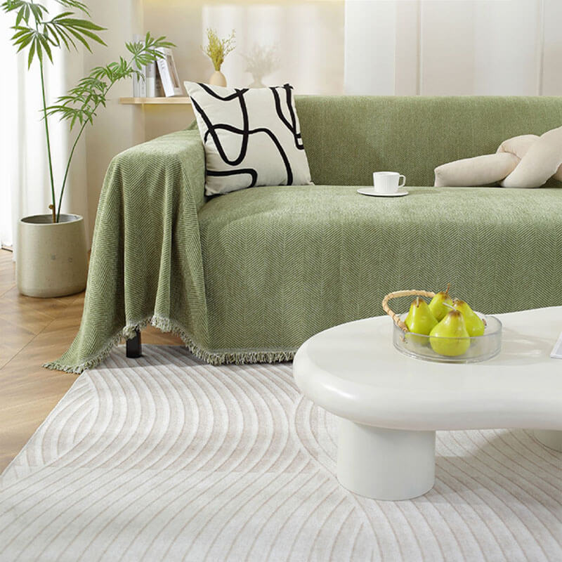 Avtoit | Chenille Blanket Herringbone Tassel Couch Cover