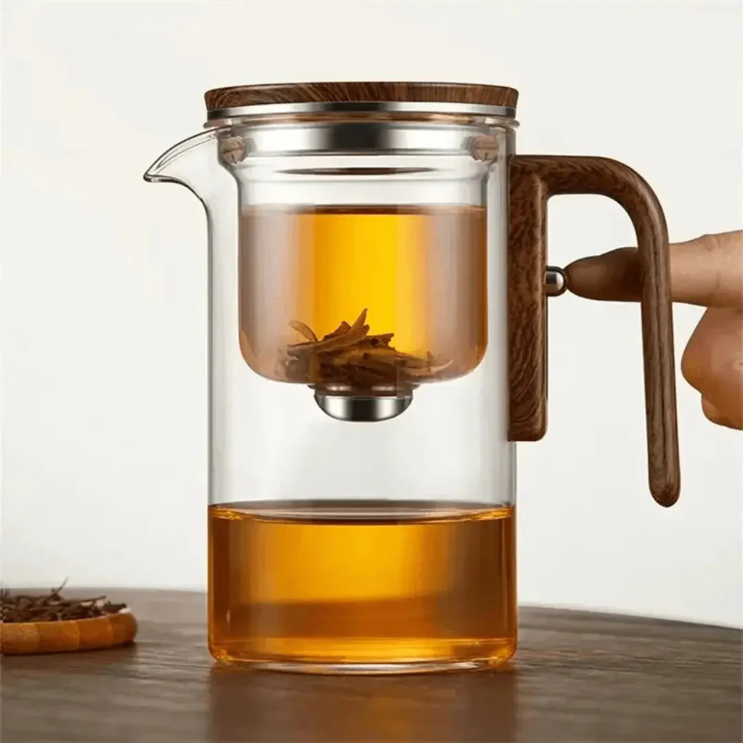 Avtoit | Elegant Teapot Made of Glass with Wooden Handle – Transparent Teapot for Tea Enjoyment