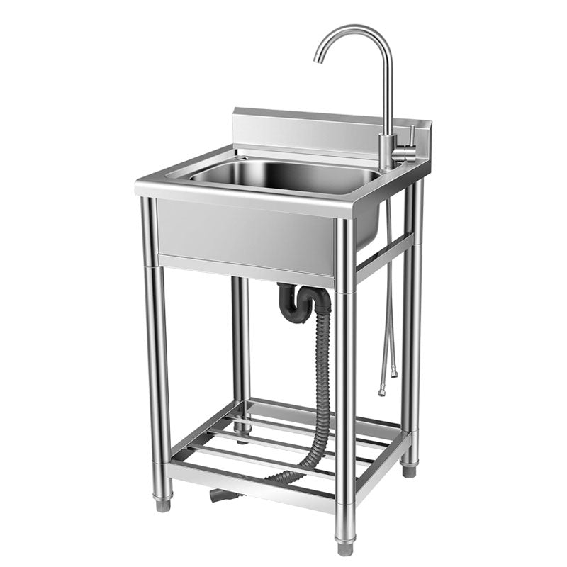 Avtoit | Stainless Steel Sink With Hot And Cold Water Faucet, Freestanding Commercial Kitchen Single Bowl Sink