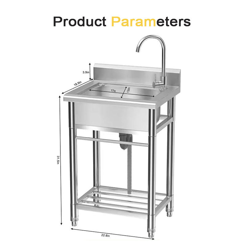 Avtoit | Stainless Steel Sink With Hot And Cold Water Faucet, Freestanding Commercial Kitchen Single Bowl Sink