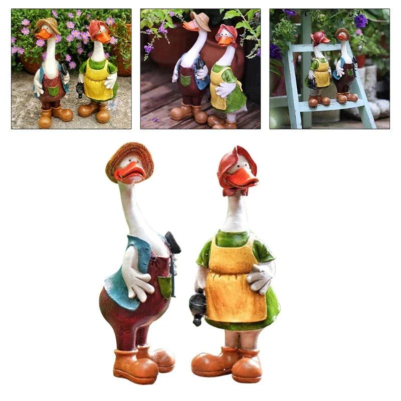 Avtoit | Hand-Painted Duck Couple Garden Ornaments – Elegant Resin Duck Statues for Outdoor & Indoor Decor