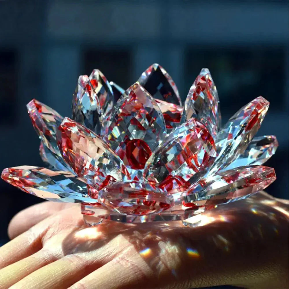 Avtoit | Crystal Lotus Flower Figurine Home Wedding Decoration Glass Art Collection Paperweight Office Table Ornaments Souvenir Gifts