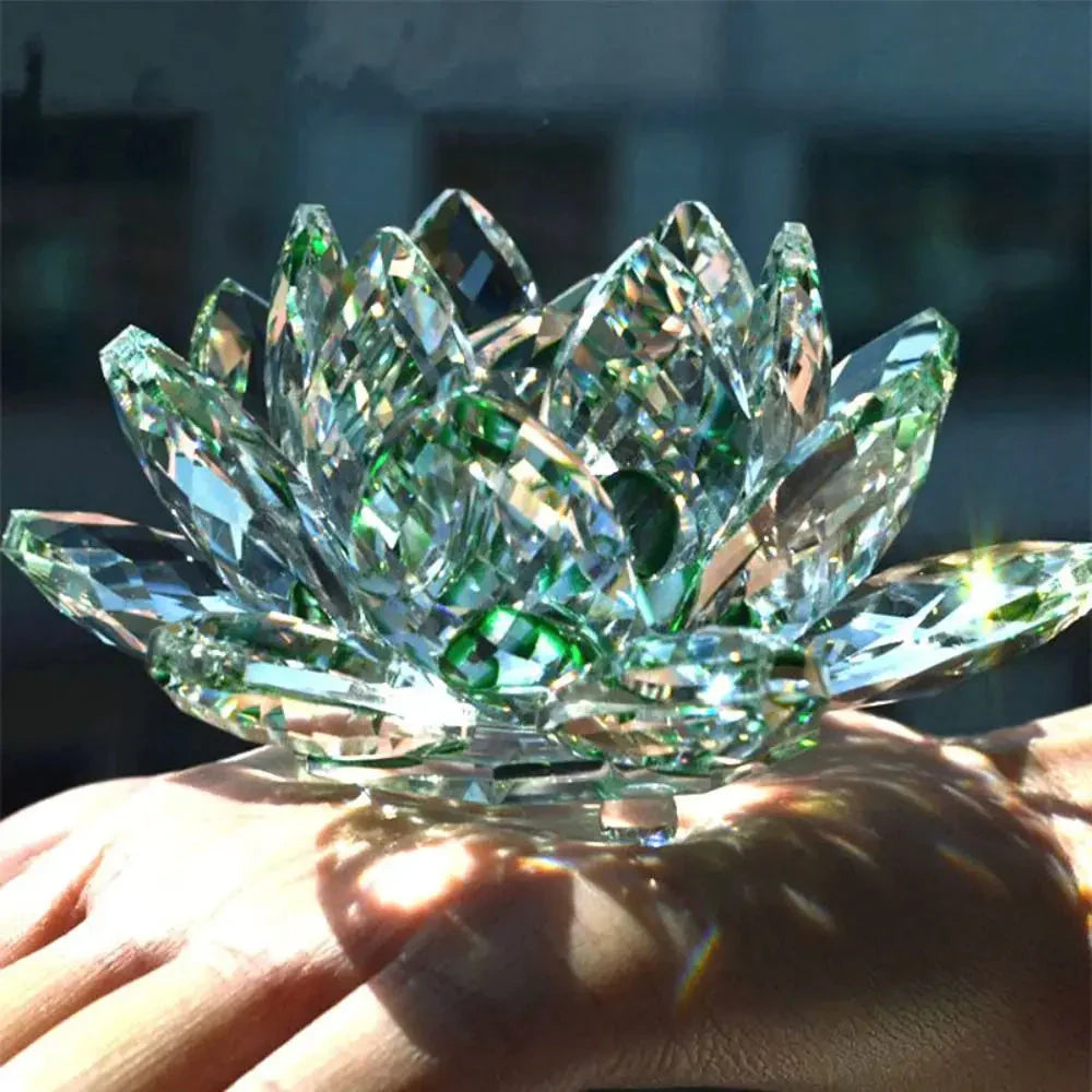 Avtoit | Crystal Lotus Flower Figurine Home Wedding Decoration Glass Art Collection Paperweight Office Table Ornaments Souvenir Gifts