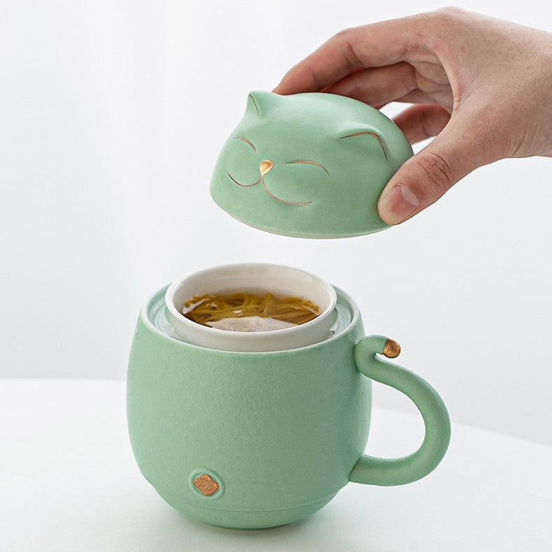 Avtoit | Cute cat tea cup made of ceramic with strainer